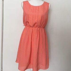 Peach and white polka dot dress